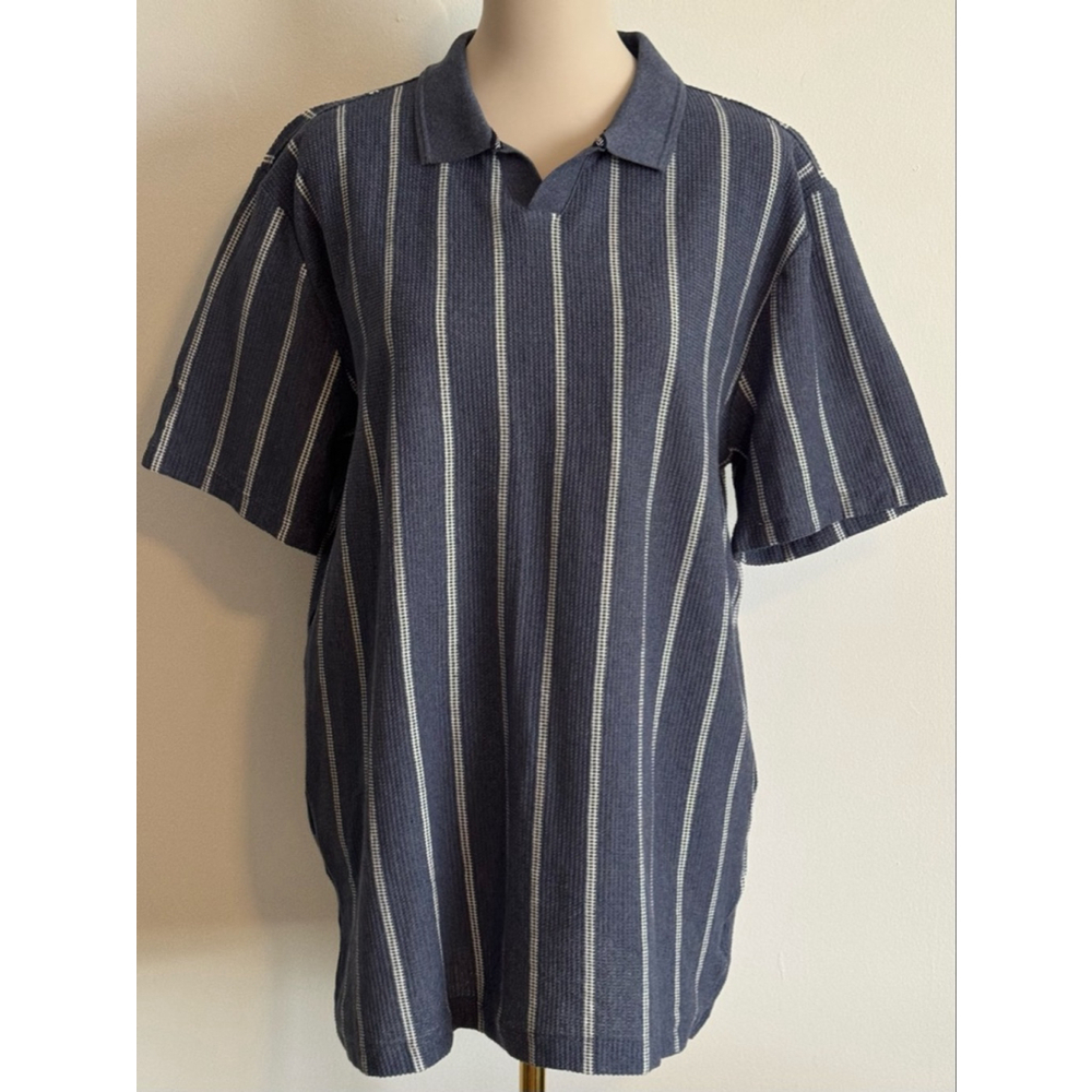 Men's MBX Blue & White Striped Polo Shirt L